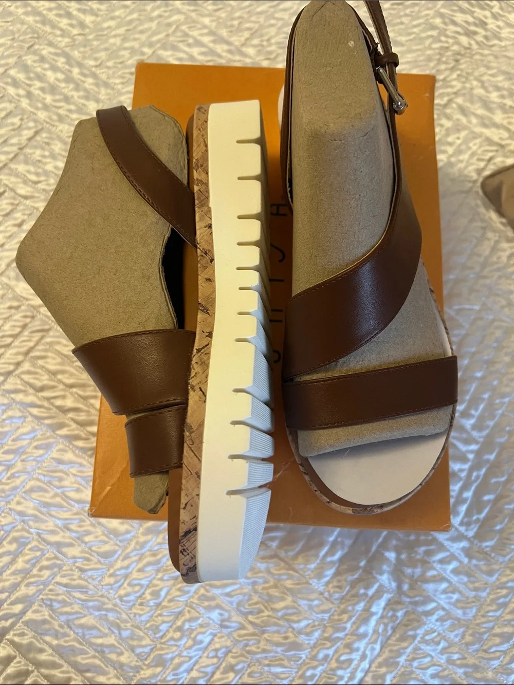 Unisa Brown Leather Wedge Sandals with White Lug Sole